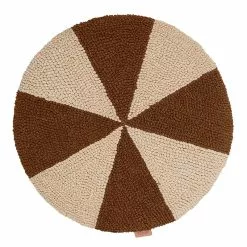 Ferm LIVING Cuscino Ricamato Arch, Rotondo, Marrone Rosso - Bianco Naturale