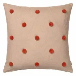 Ferm LIVING Cuscino Taftato Dot, Beige - Rosso