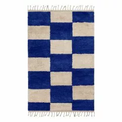 Ferm LIVING Tappeto Annodato Mara, L, Blu - Bianco Naturale