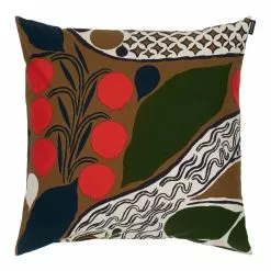 Marimekko Fodera Per Cuscino Rusakko, 50 X 50 Cm, Marrone - Blu - Rosso